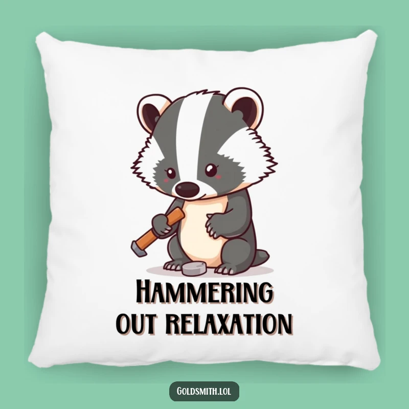 Funny Badger Craftsman Pillow - Cozy Comfort and Tiny Hammer Tales