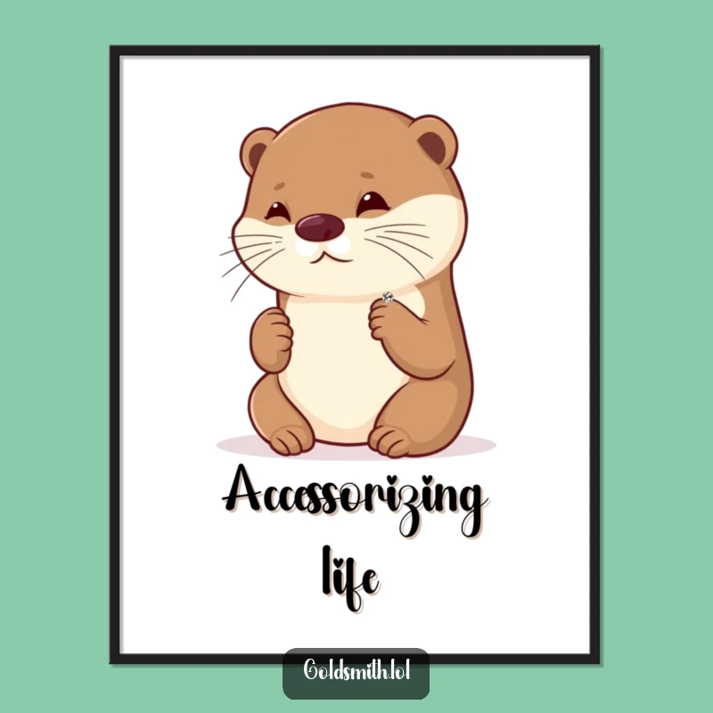 Funny Otter Brooch Admiration Digital Print - Sparkly Art Piece