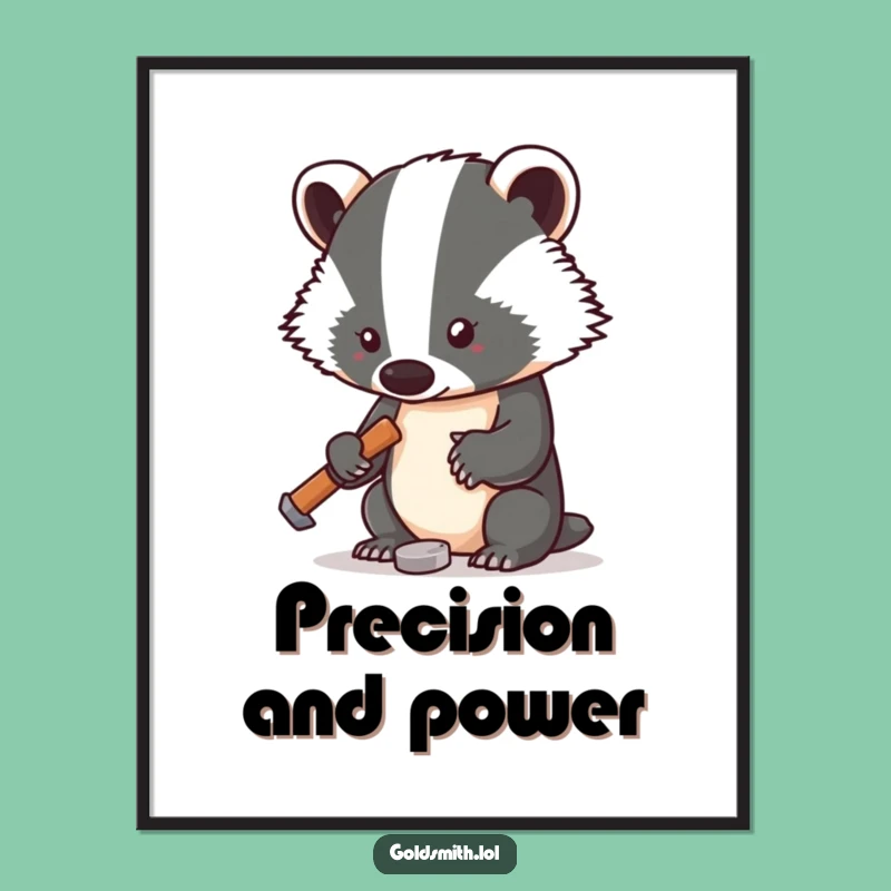 Funny Badger Blacksmith Digital Print - Tiny Hammer Focused Art