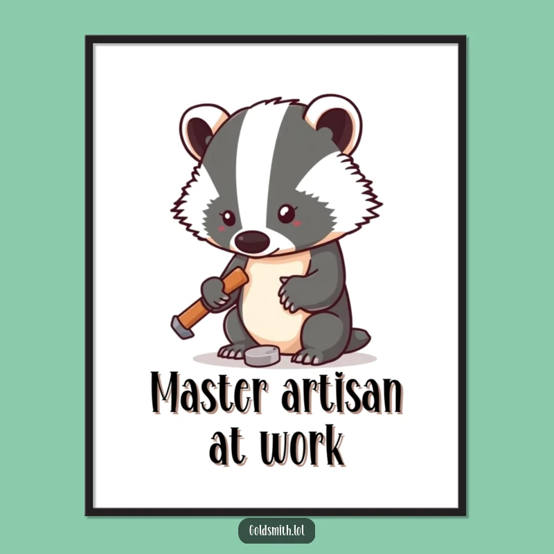 Funny Badger Blacksmith Art Print - Tiny Hammer Dedication Decor