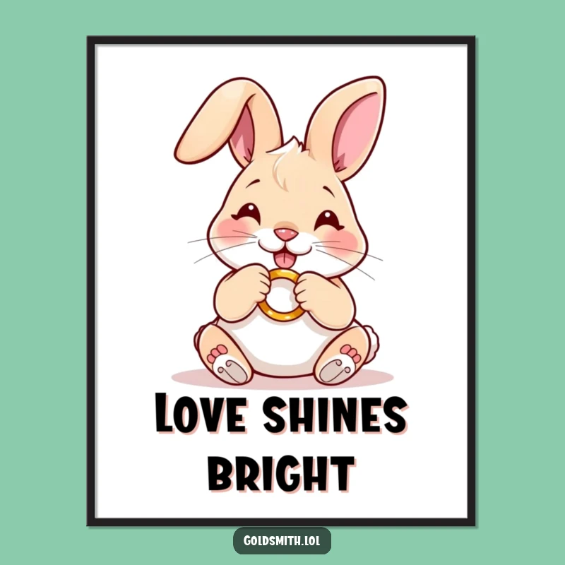 Funny Rabbit Golden Ring Art Print - Jeweler's Humorous Decor